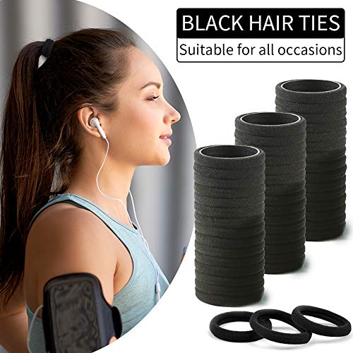 100PCS Black Hair Ties for Women Girls, Seamless Thick Black Hair Band, Elastic Hair Ties No Damage Ponytail Holder