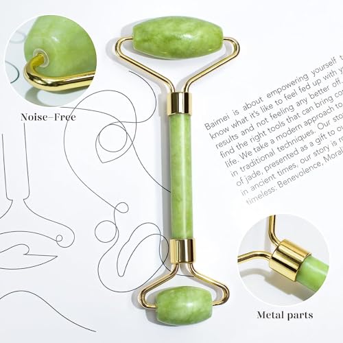 BAIMEI Gua Sha & Jade Roller Facial Tools Face Roller and Gua Sha Set for Puffiness and Redness Reducing Skin Care Routine, Self Care Gift for Men Women - Green