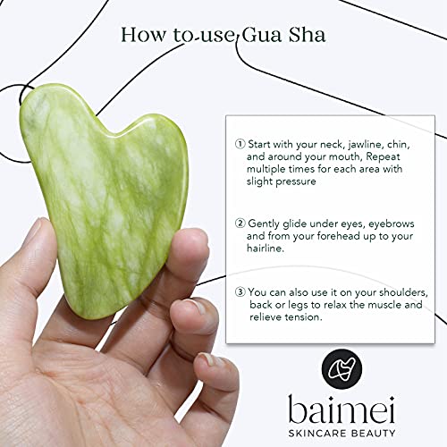 BAIMEI Gua Sha & Jade Roller Facial Tools Face Roller and Gua Sha Set for Puffiness and Redness Reducing Skin Care Routine, Self Care Gift for Men Women - Green
