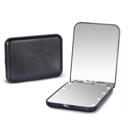 Kintion Pocket Mirror, 1X/3X Magnification LED Compact Travel Makeup / Purse Mirror with Light, , 2-Sided, Portable, Folding, Handheld, Small Lighted for Gift, Black