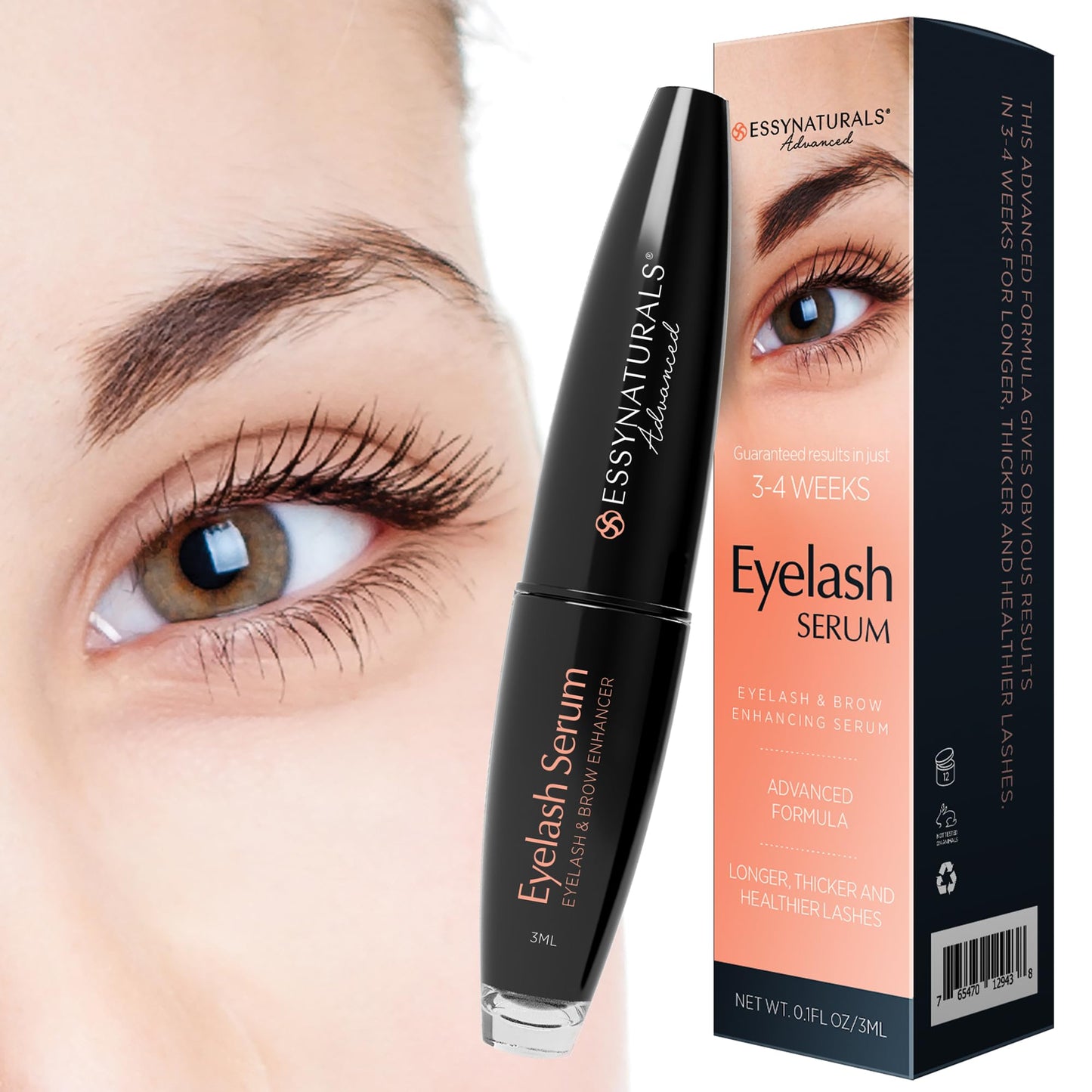 Essynaturals Premium Eyelash Growth Serum for Longer, Fuller, Thicker Lashes