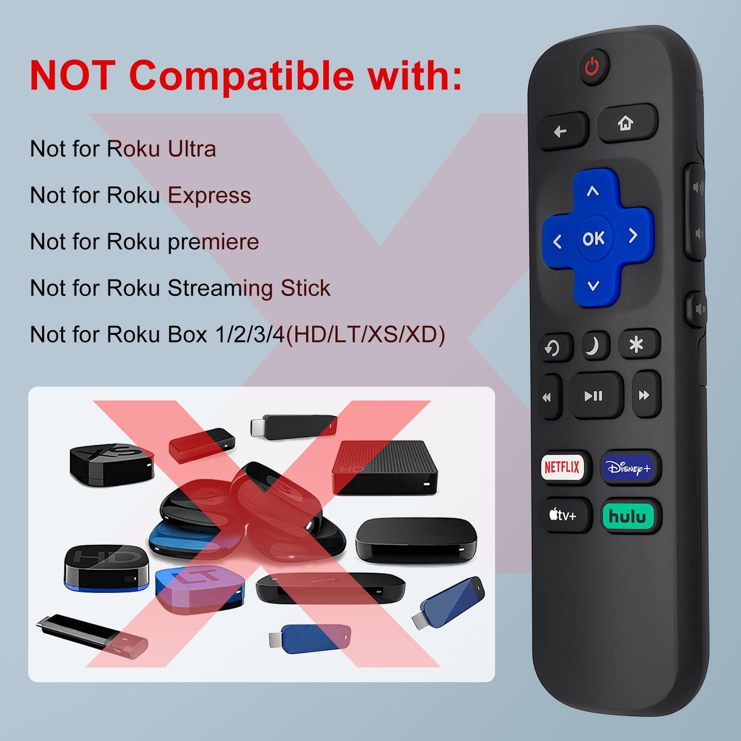 【Pack of 2】 Replacement for Roku-TV-Remote, Compatible for TCL Roku/Hisense Roku/Onn Roku/Sharp Roku Series Smart TVs (Not for Roku Stick and Box)